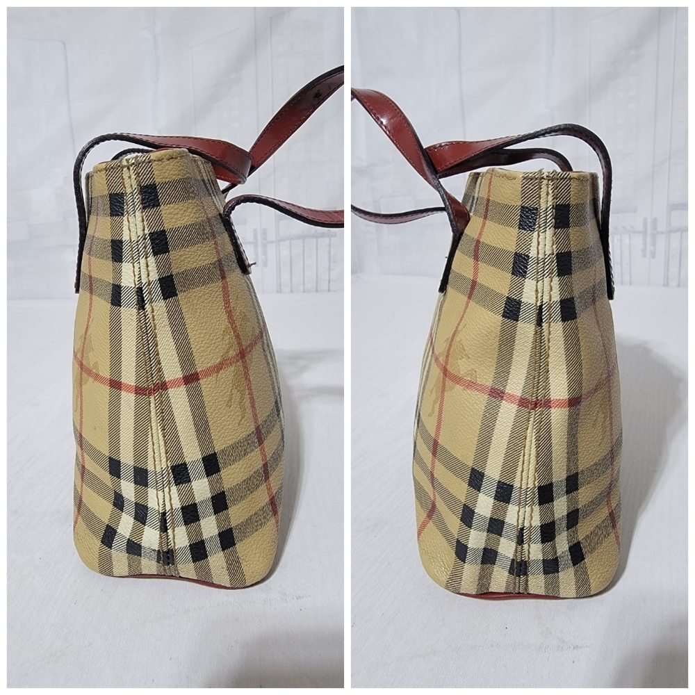 Authentic BURBERRY Haymarket Check Small Tote Red - Picture 6 of 11